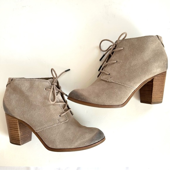 TOM’S LUNATA LACE-UP BLOCK HEEL BOOTIES IN DESERT TAUPE. Sz8 - Picture 3 of 12
